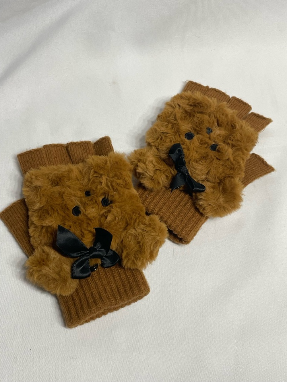 Girls One Size Cute Teddy Bear Convertible Mittens to Fingerless Gloves Like New
